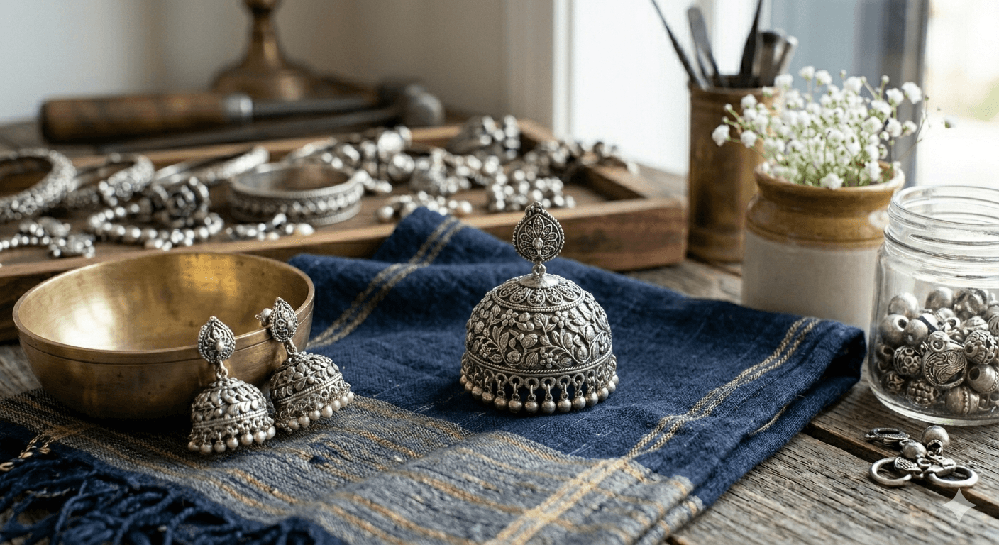 Silver Jhumka Earrings
