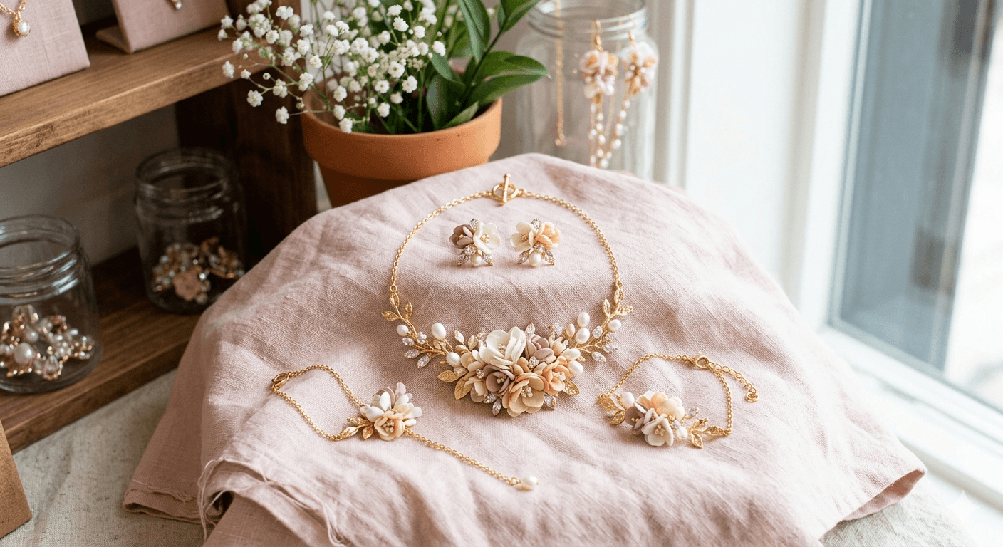 Floral Silver Necklace Set